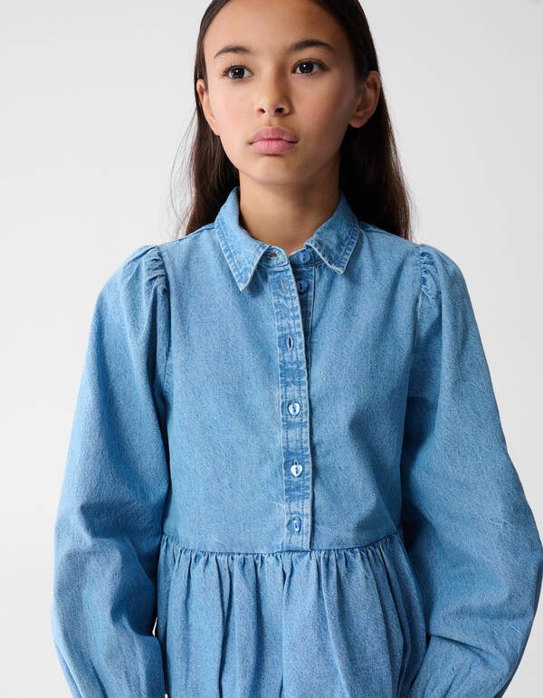 Denim Balloon Fit Blouse Blauw SHOEBY GIRLS