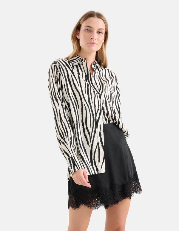 Zebra Printed Blouse Zwart/Wit SHOEBY WOMEN