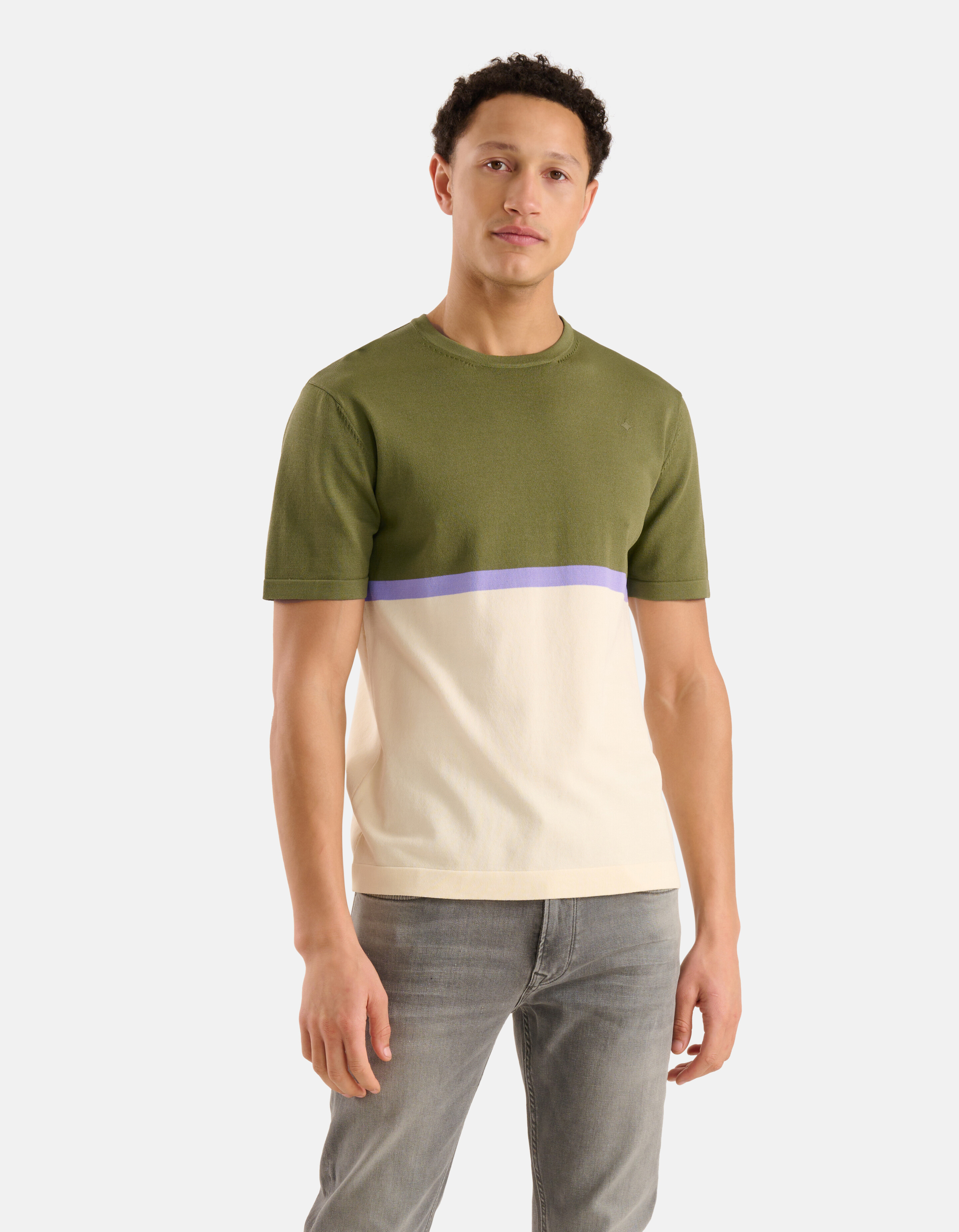 slang Luidruchtig historisch Gebreid Colorblock T-shirt Olijfgroen | Shoeby