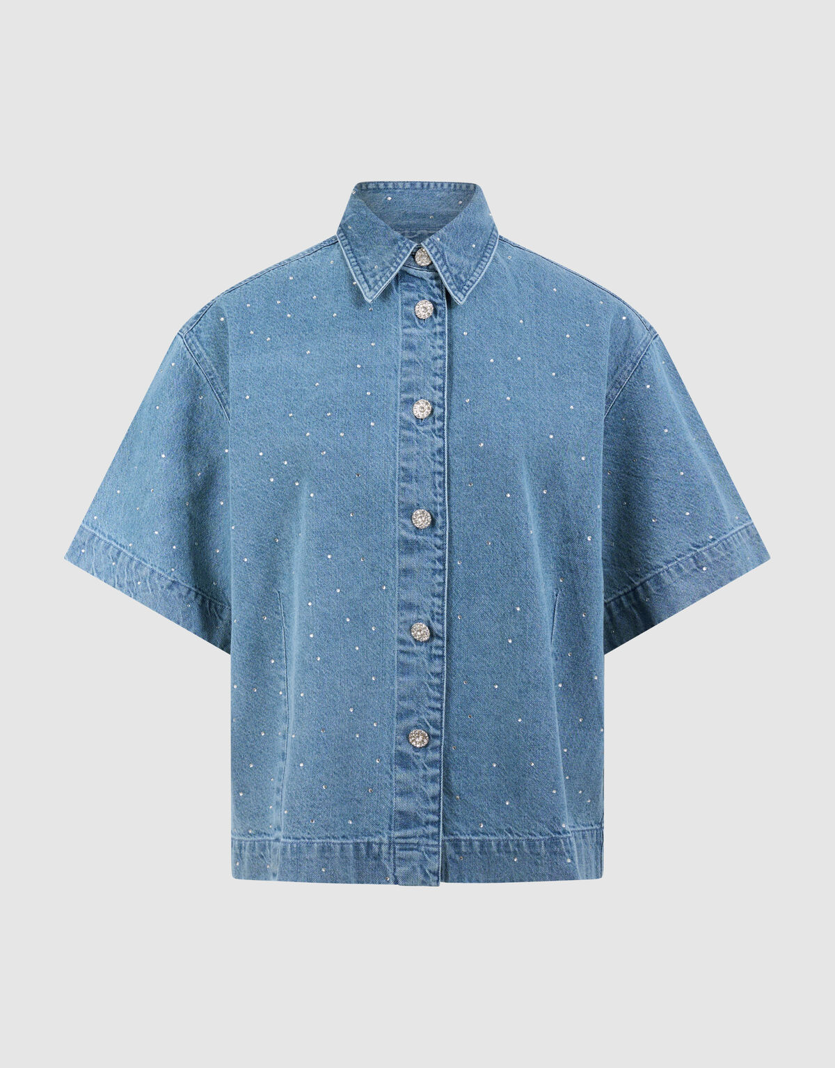 Oversized Fit Strass Denim Blouse Blauw SHOEBY WOMEN