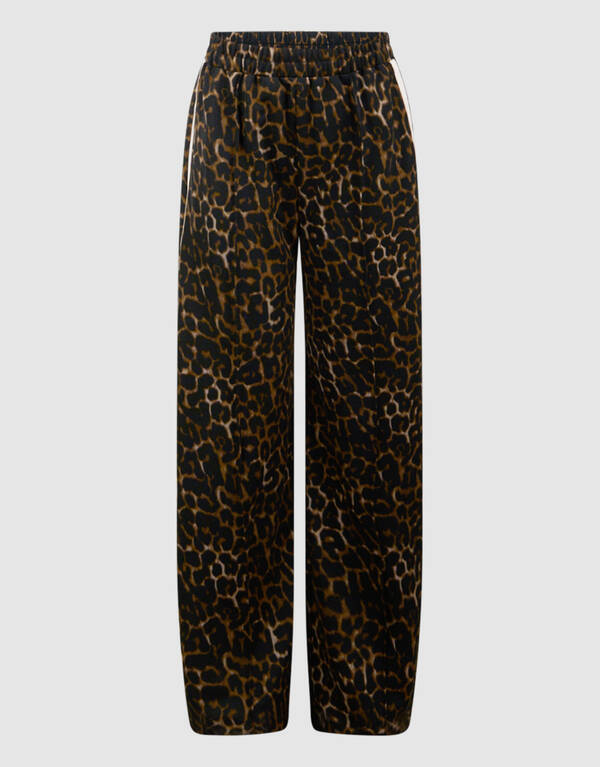 Sporty Leopard Wide Leg Broek Bruin SHOEBY GIRLS