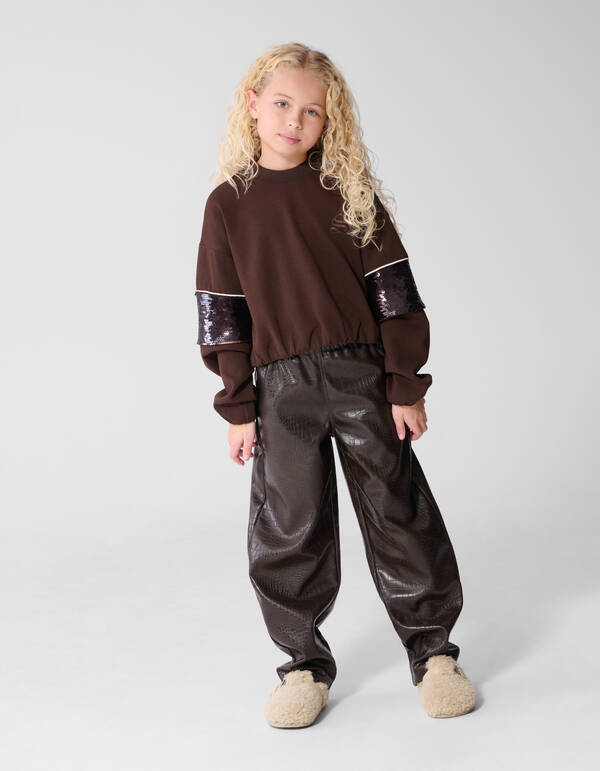 Sporty Pailletten Sweater Bruin SHOEBY GIRLS