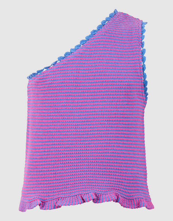 Gebreide One Shoulder Top Roze/Blauw SHOEBY GIRLS