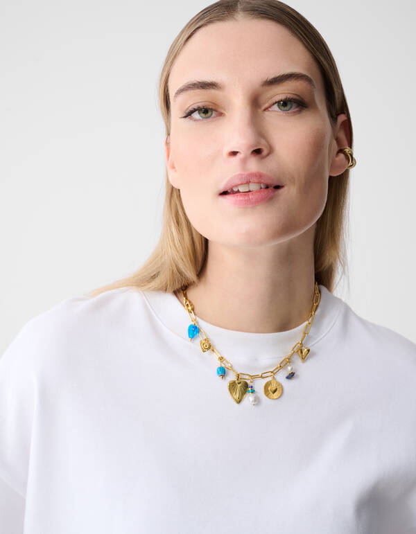 Charm Chain Ketting Goud/Blauw SHOEBY ACCESSOIRES