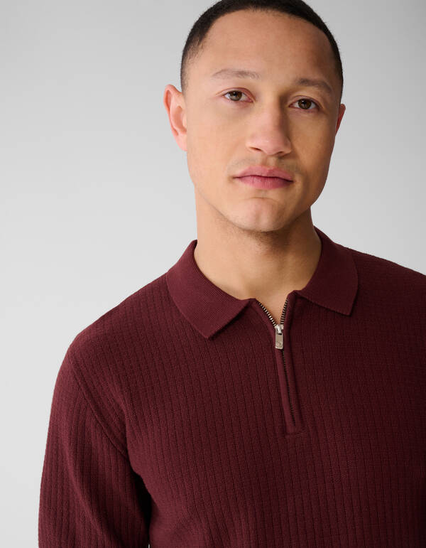 Gebreid Zip Polo Donkerrood SHOEBY MEN