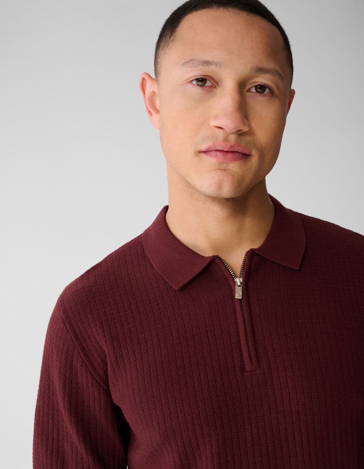 Gebreid Zip Polo Donkerrood SHOEBY MEN