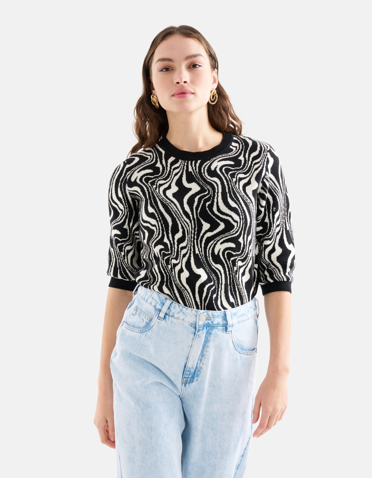 Jacquard Swirl Trui Zwart/Wit SHOEBY WOMEN