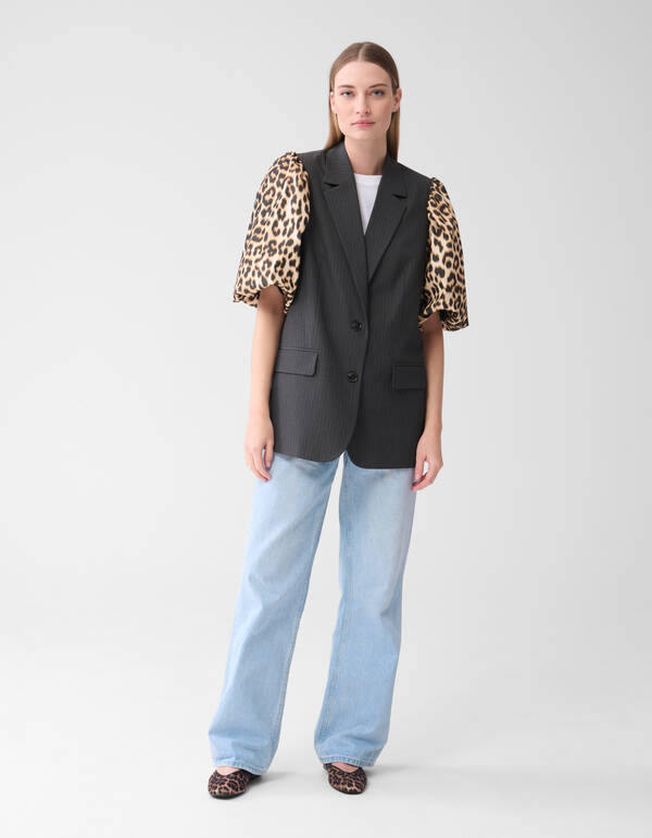 Leopard Sleeve Blazer Zwart SHOEBY WOMEN