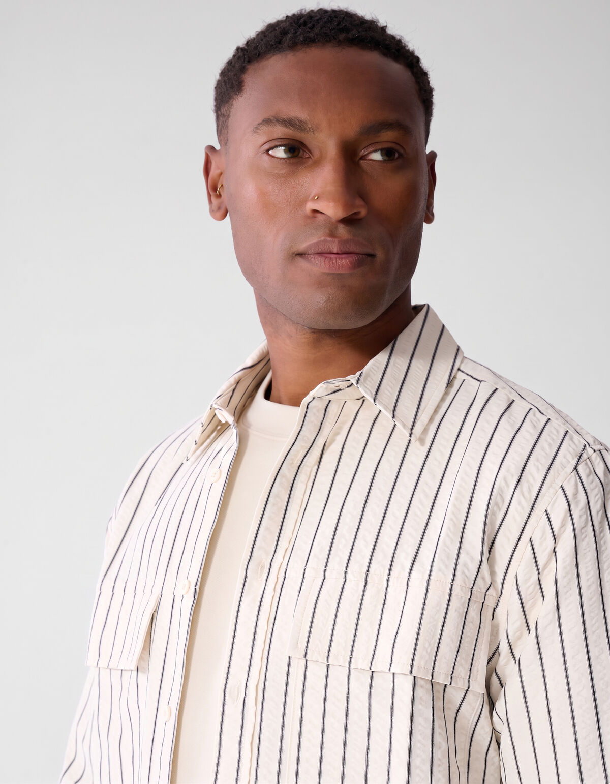 Seersucker Pinstripe Overhemd Gebroken Wit SHOEBY MEN