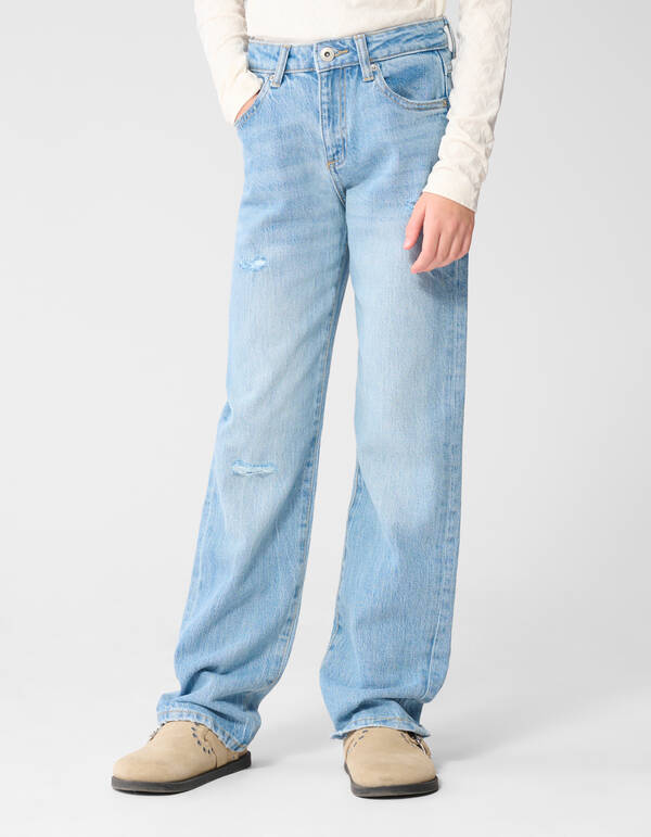 Destroyed Straight Fit Jeans Lichtblauw SHOEBY GIRLS