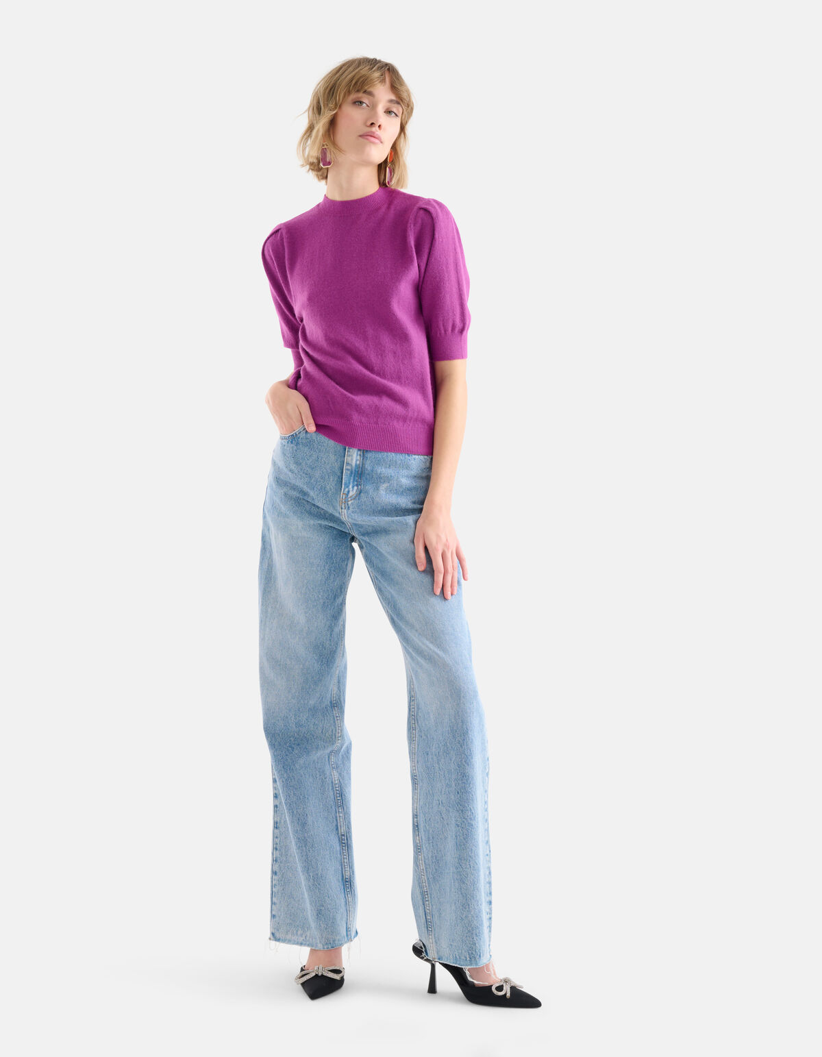Pofmouwen Top Donkerpaars SHOEBY WOMEN