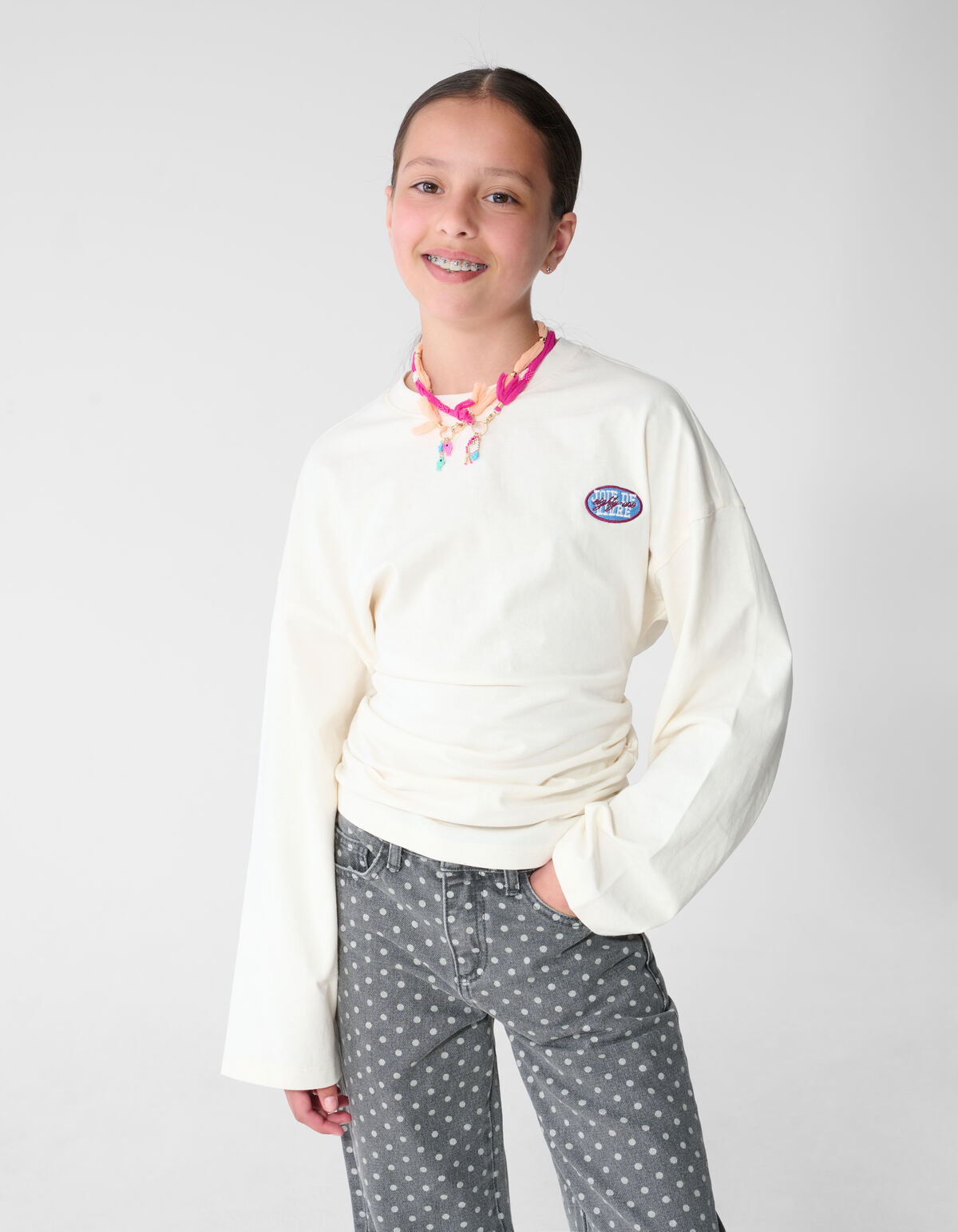 Gathered Longsleeve Top Gebroken Wit SHOEBY GIRLS