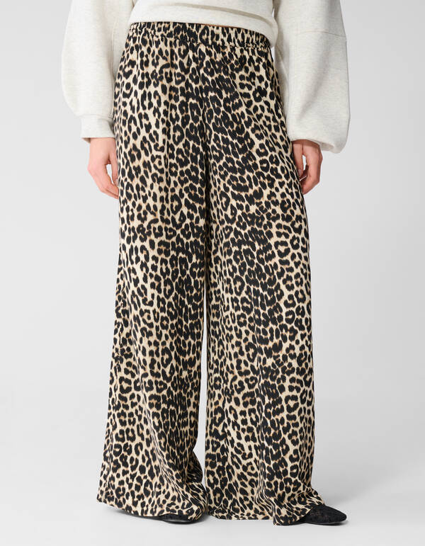 Sporty Leopard Wide Leg Fit Broek Bruin SHOEBY WOMEN