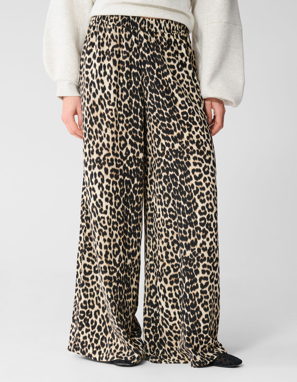 Sporty Leopard Wide Leg Fit Broek Bruin SHOEBY WOMEN