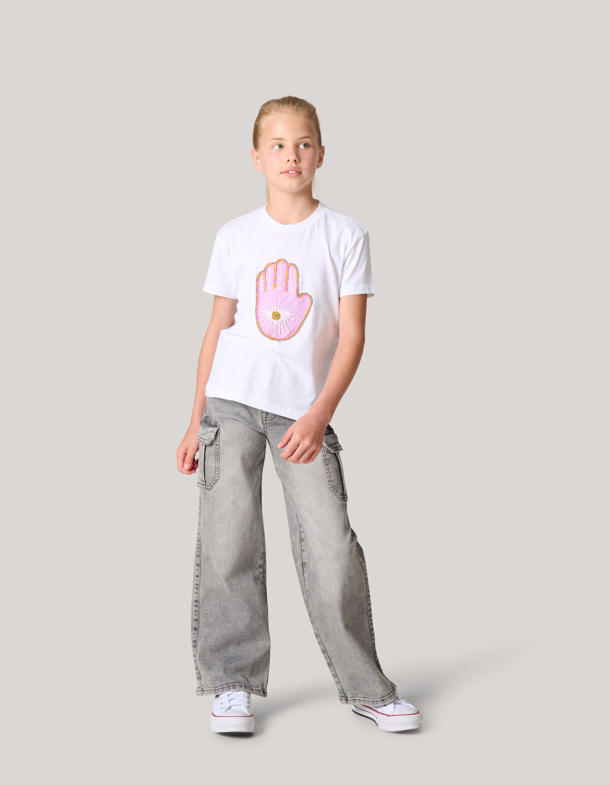 Embroidery T-shirt Wit SHOEBY GIRLS