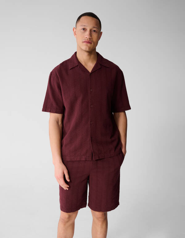 Seersucker Stripe Overhemd Donkerrood SHOEBY MEN