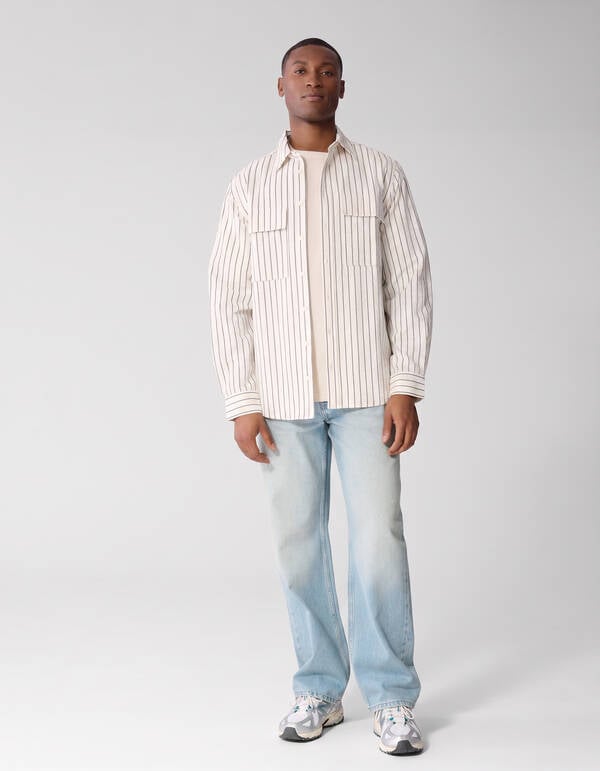 Seersucker Pinstripe Overhemd Gebroken Wit SHOEBY MEN