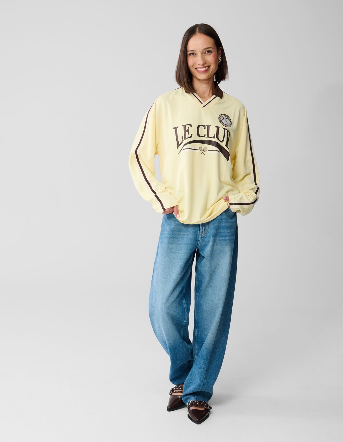 Oversized Baseball Longesleeve Top Lichtgeel SHOEBY WOMEN