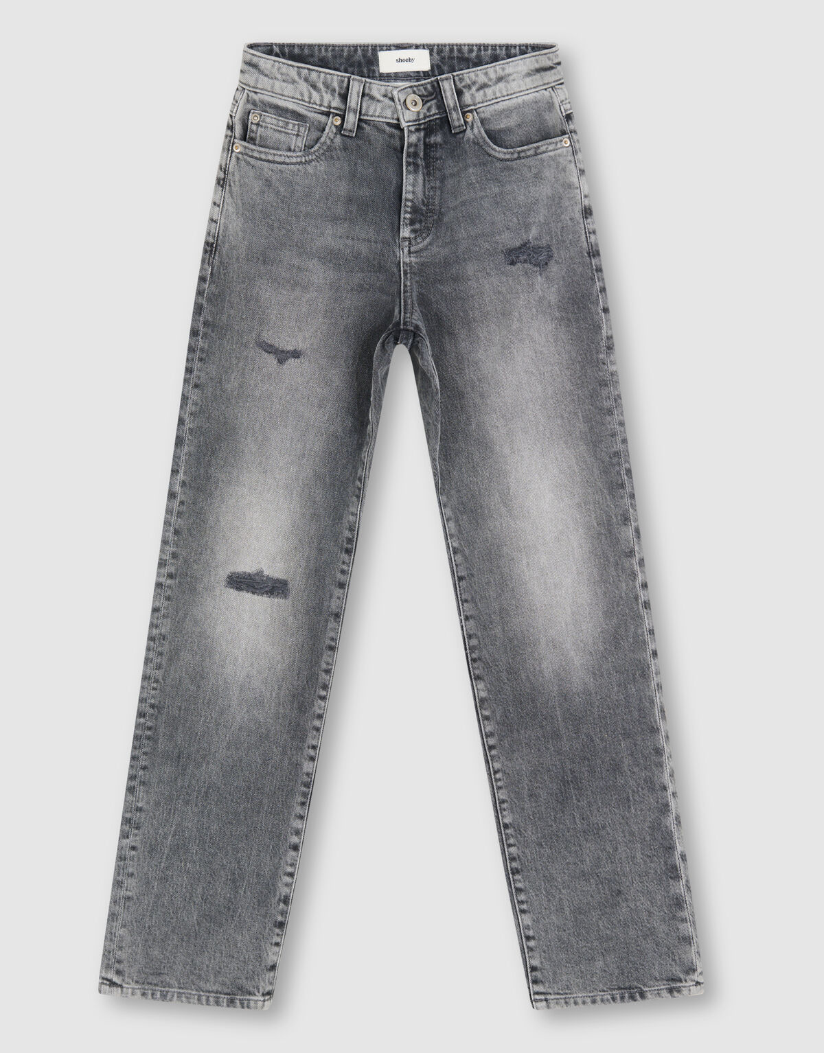 Destroyed Straight Fit Jeans Donkergrijs SHOEBY GIRLS