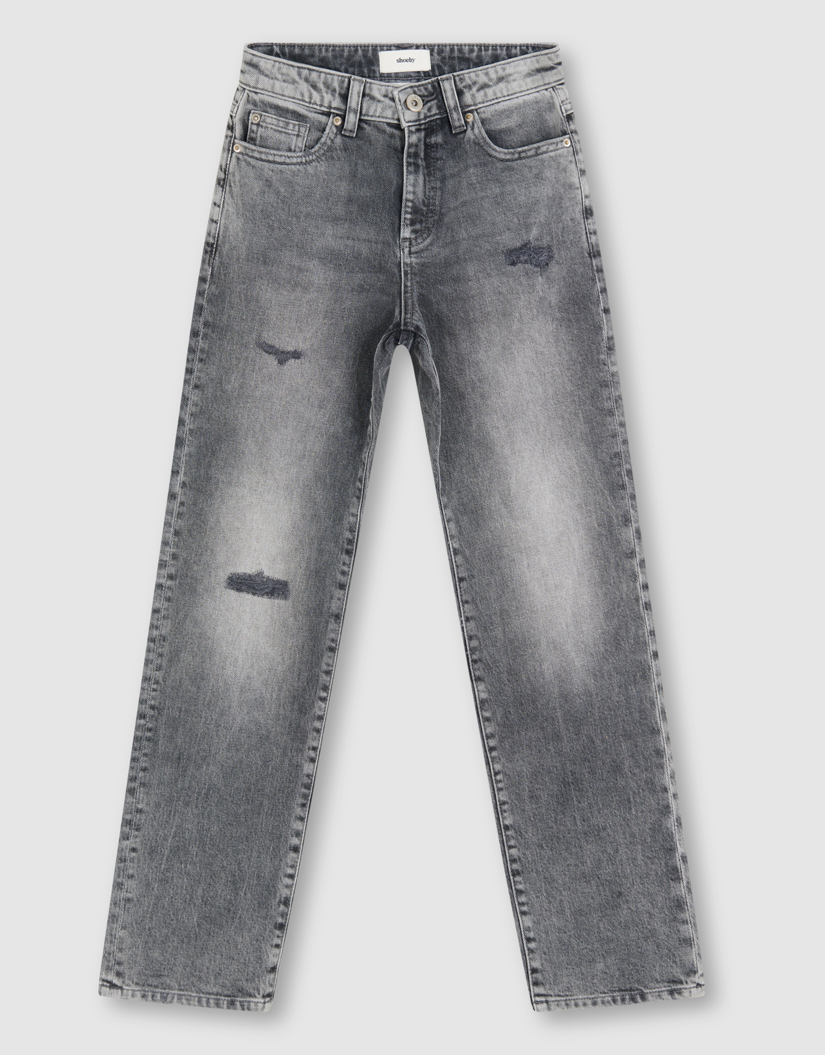 Destroyed Straight Fit Jeans Donkergrijs SHOEBY GIRLS