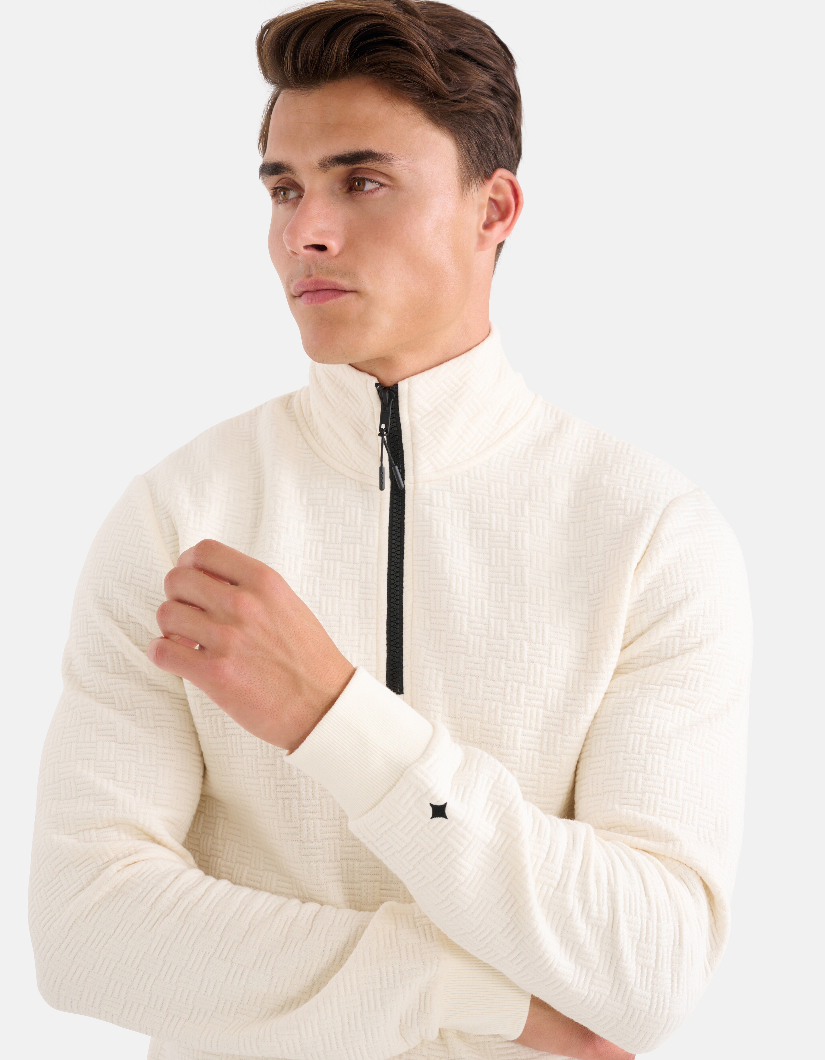 Half Zip Quilted Structuur Sweater Gebroken Wit SHOEBY MEN