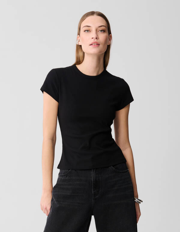 Rib T-shirt Zwart SHOEBY WOMEN