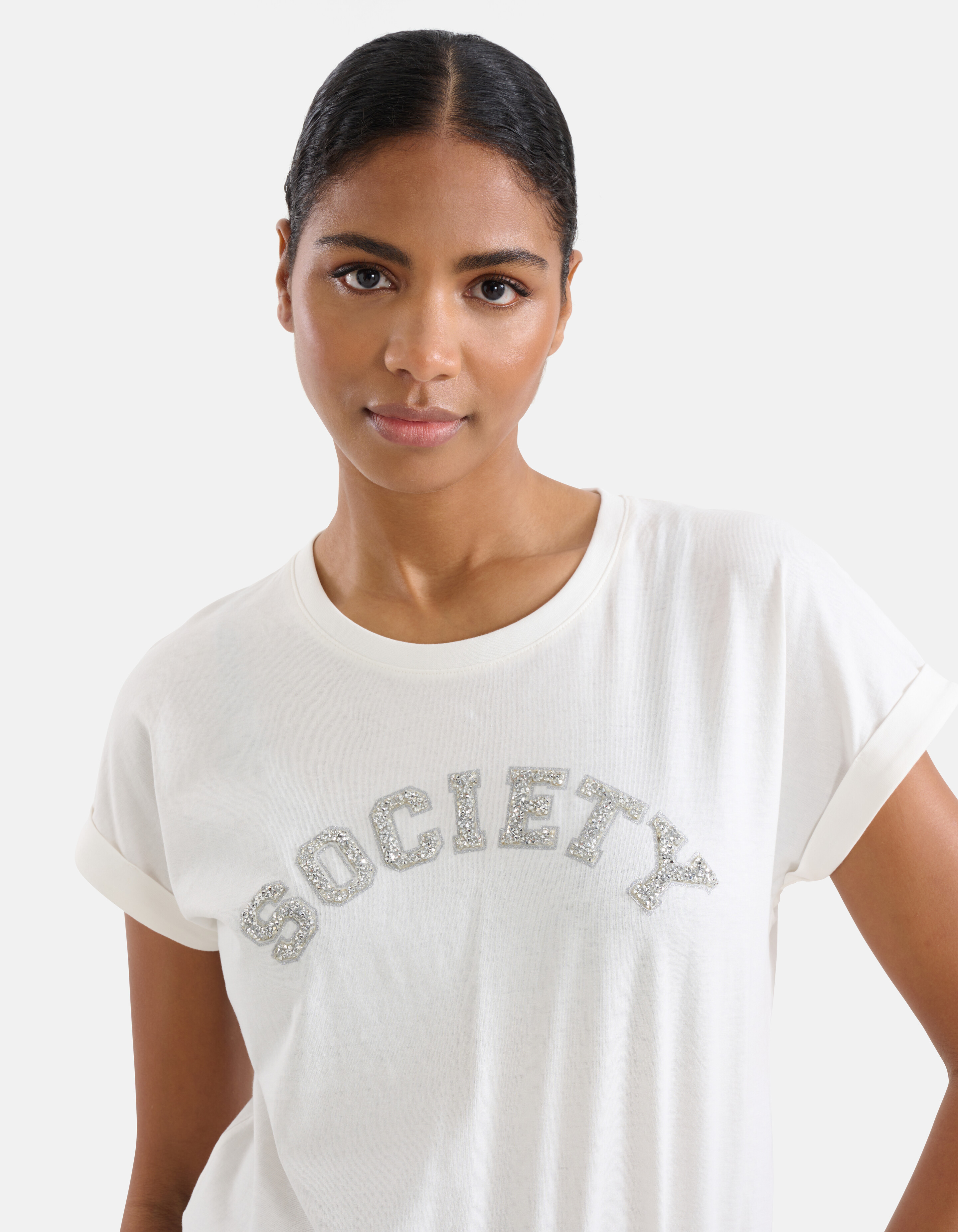 Strass Tekst T-shirt Wit SHOEBY WOMEN