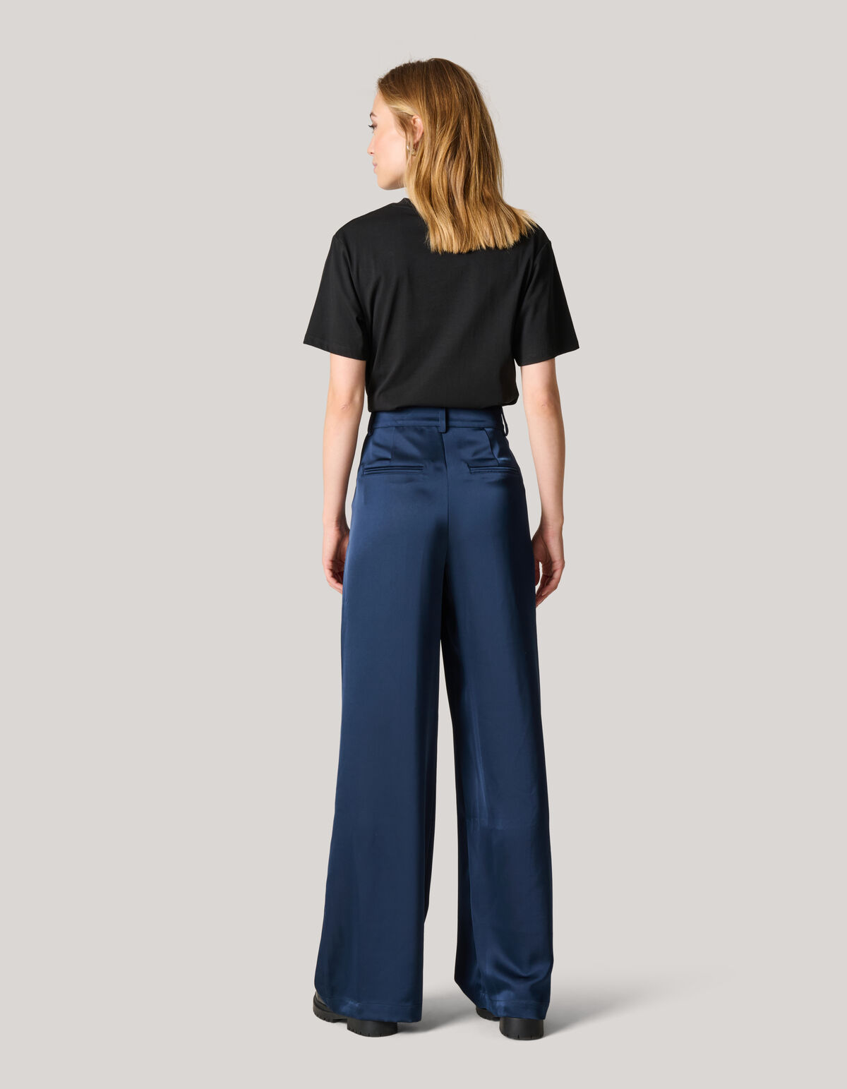 Satijnen Wide Leg Broek Donkerblauw SHOEBY WOMEN