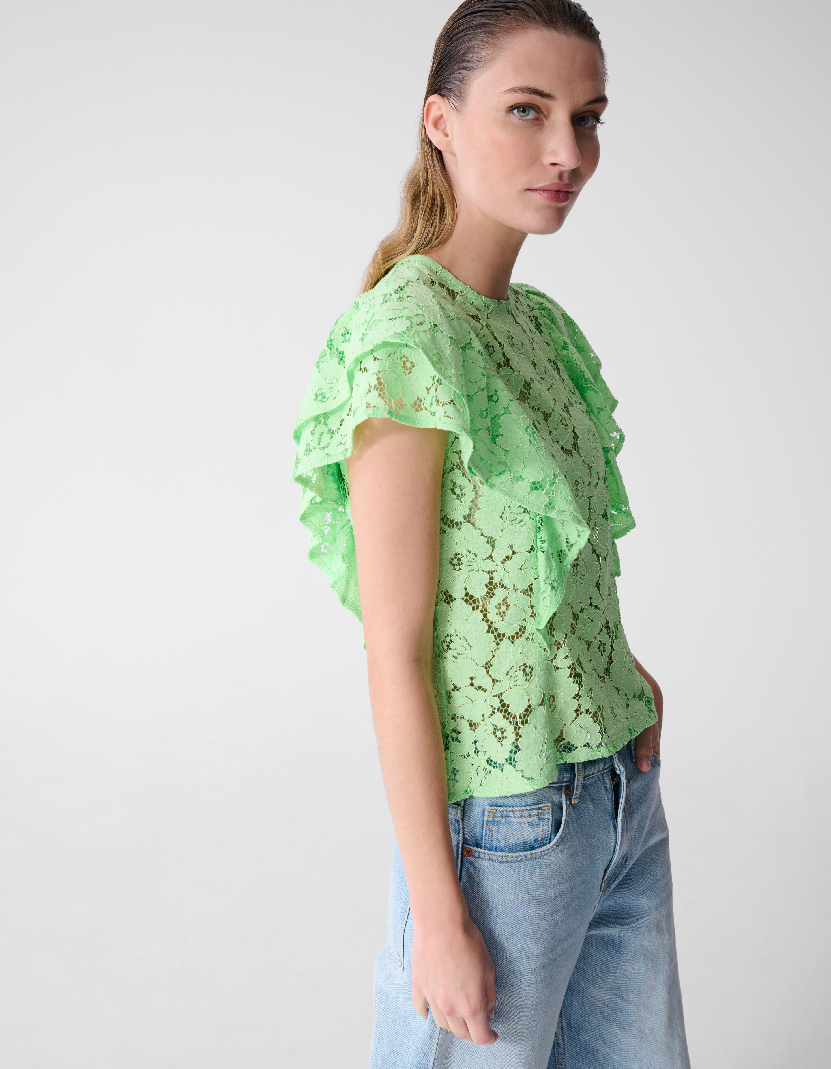 Kanten Ruffle Top Lichtgroen SHOEBY WOMEN