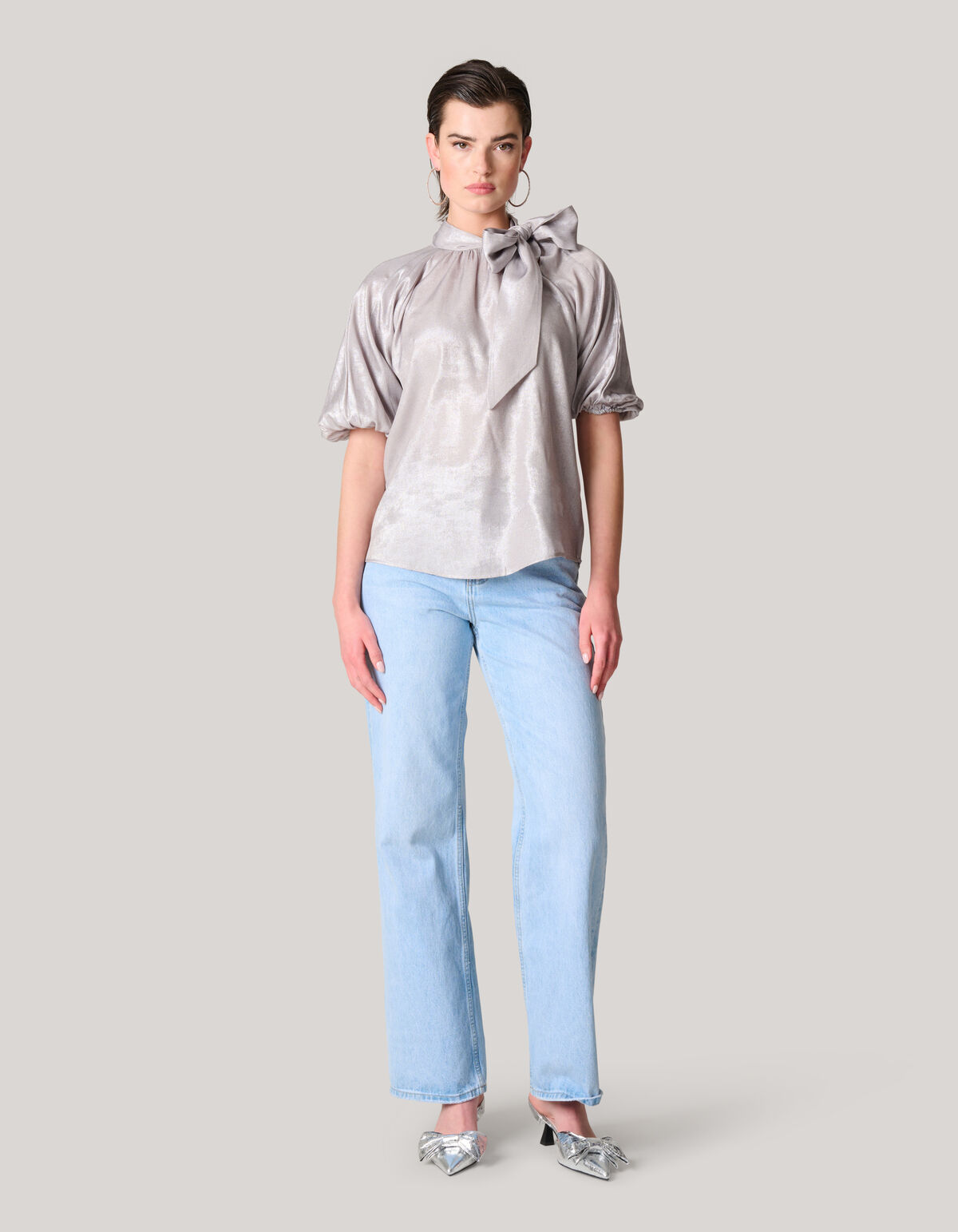 Metallic Denim Blouse Zilver SHOEBY WOMEN