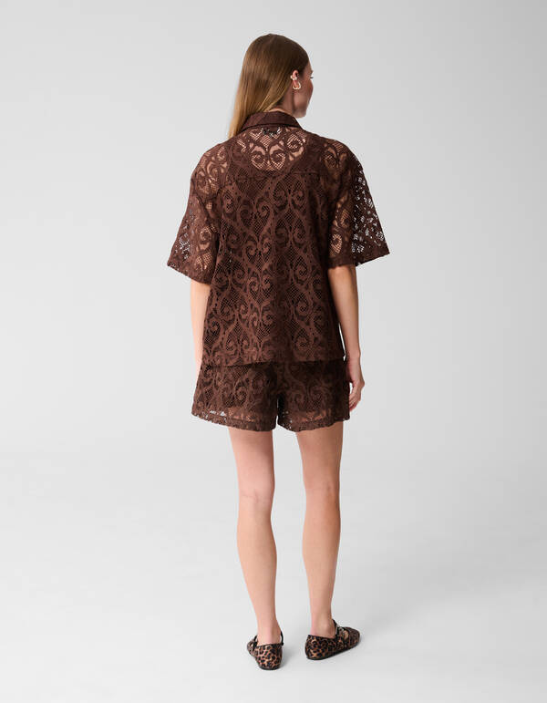 Oversized Kanten Blouse Donkerbruin SHOEBY WOMEN