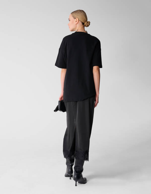 Kanten Satijnen Maxi Rok Zwart SHOEBY WOMEN