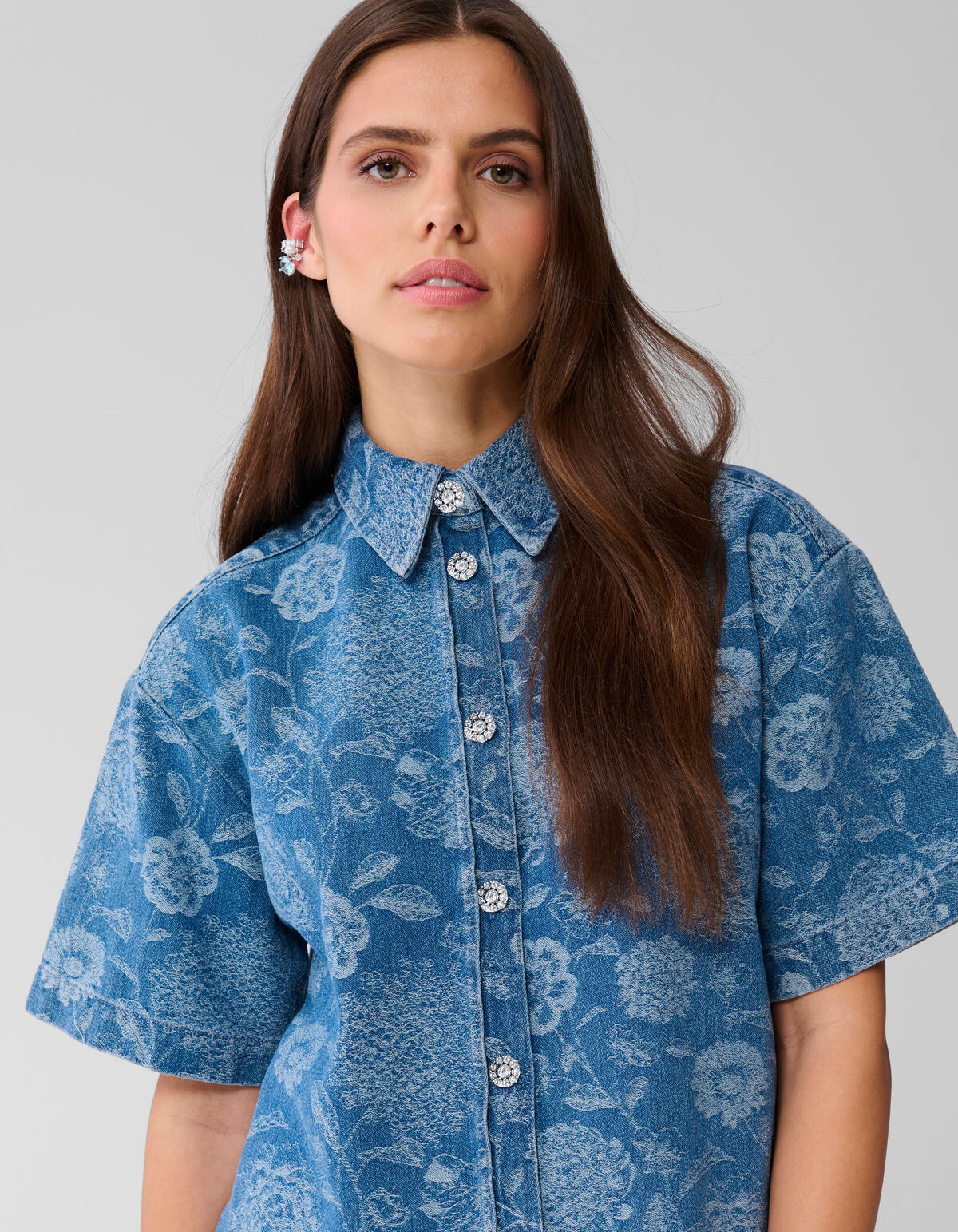 Oversized Flower Denim Blouse Blauw SHOEBY WOMEN