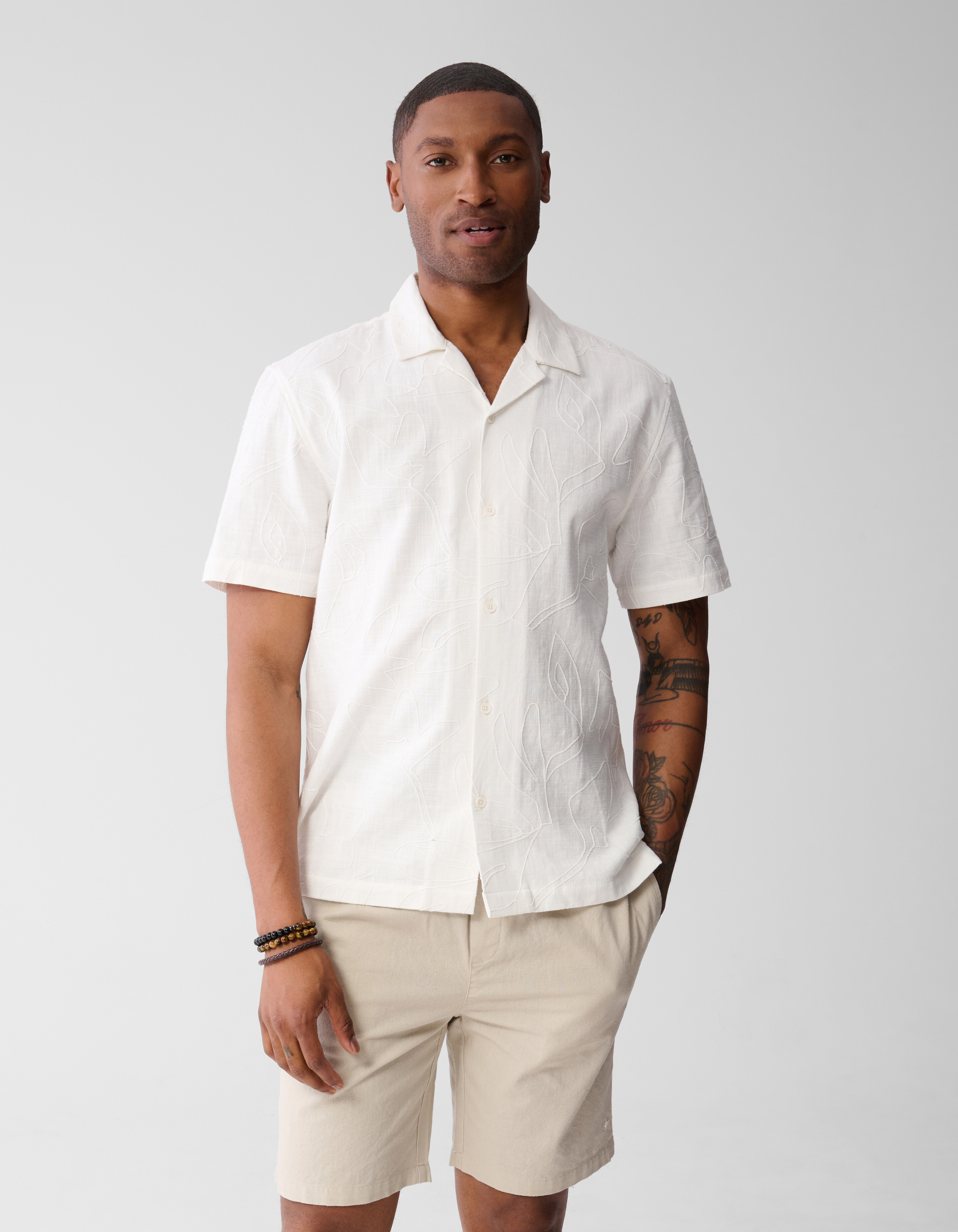 Flower Structuur Shirt Gebroken Wit SHOEBY MEN