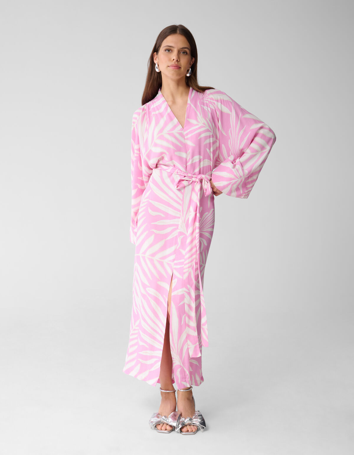 Printed Kimono Maxi Jurk Lichtroze SHOEBY WOMEN