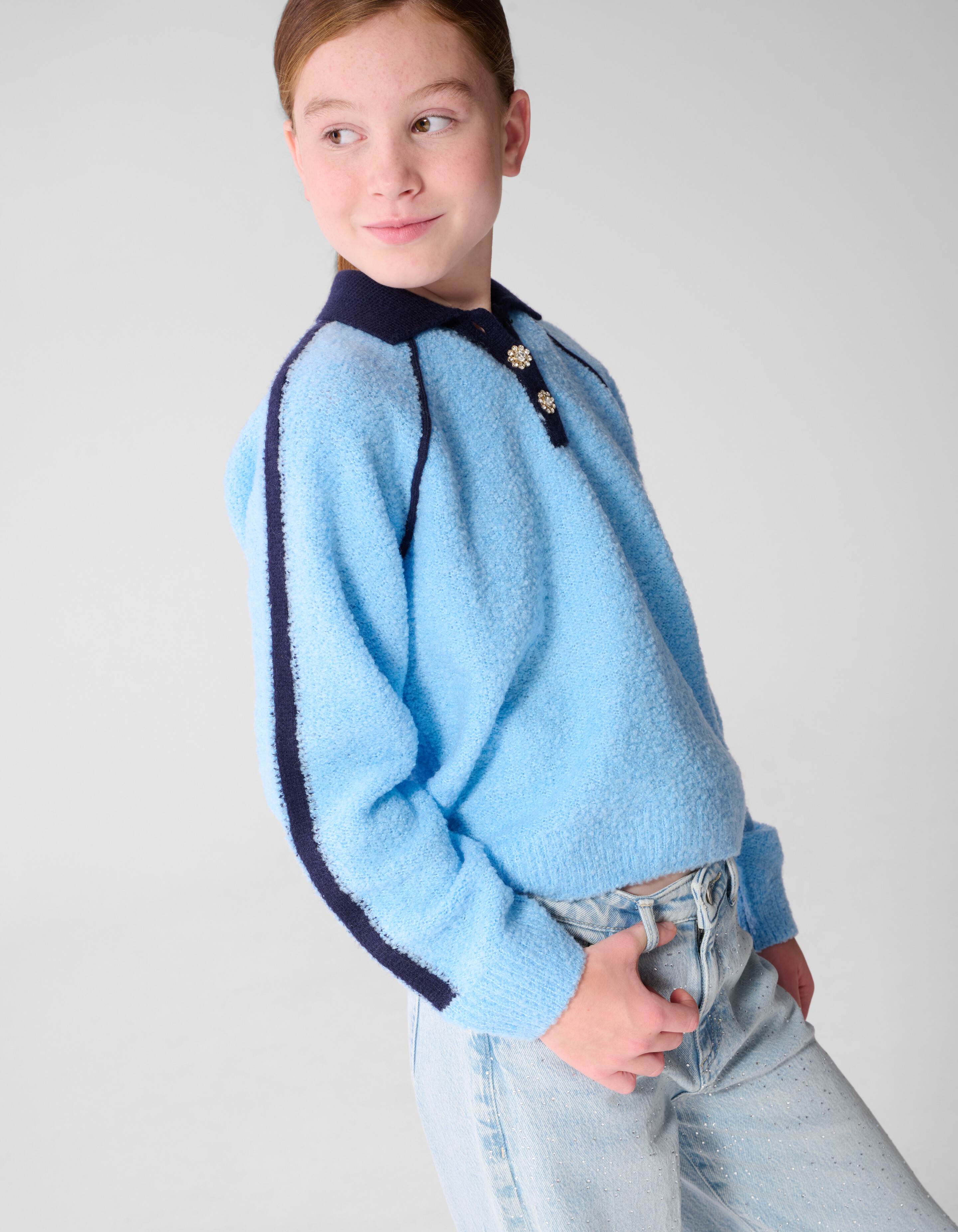 Gebreide Raglan Polo Lichtblauw SHOEBY GIRLS