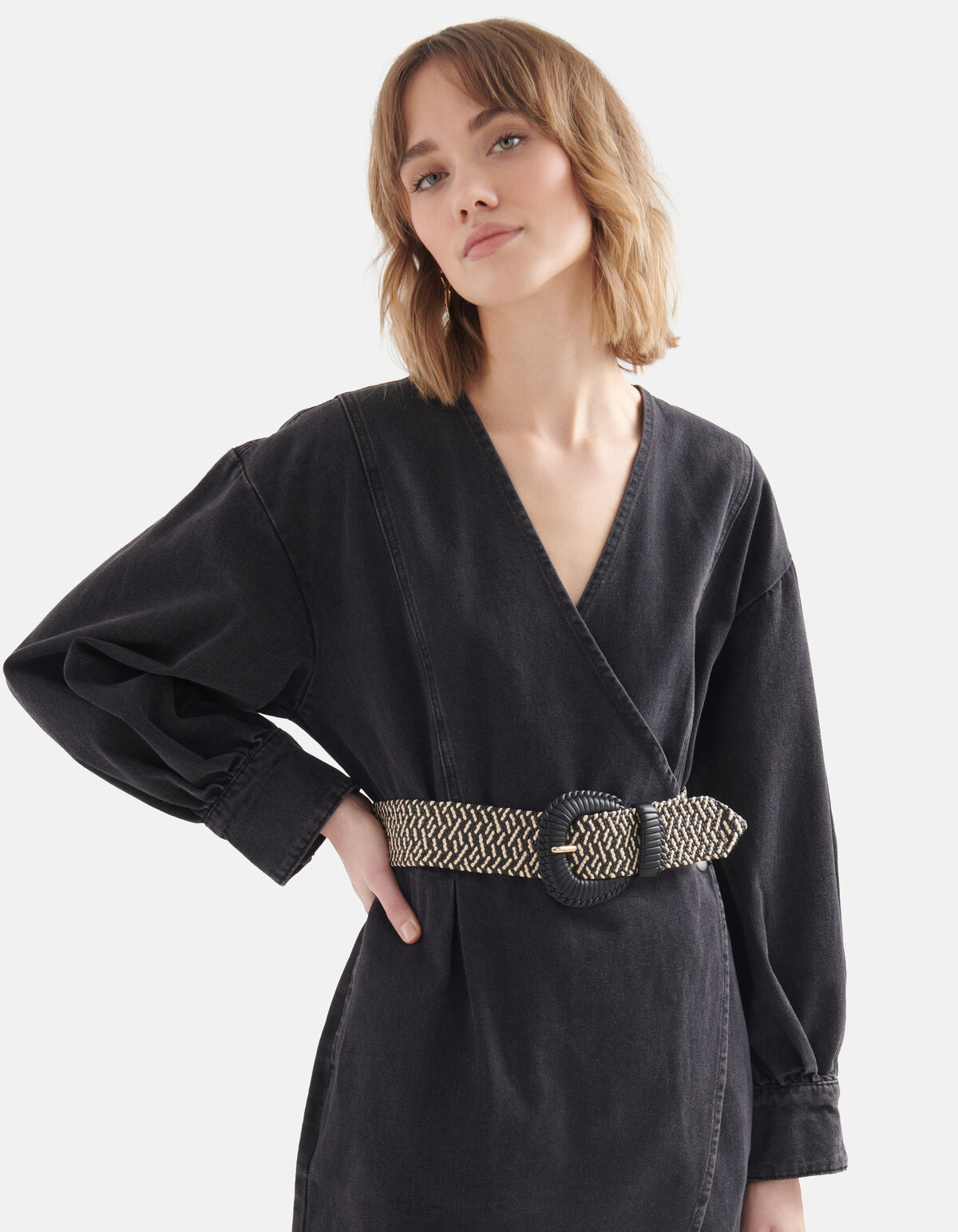 Brede Raffia Riem Zwart/Wit SHOEBY ACCESSOIRES