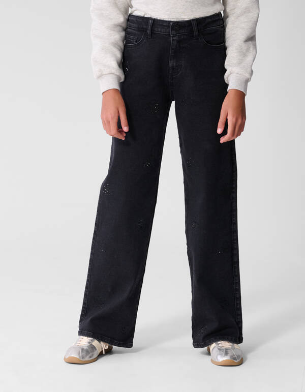 Shiny Wide Leg Fit Jeans Zwart SHOEBY GIRLS