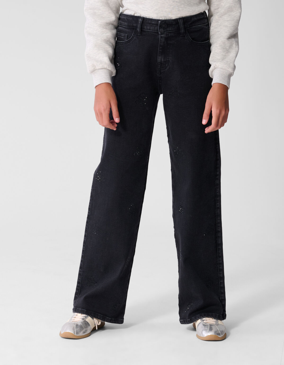 Shiny Wide Leg Fit Jeans Zwart SHOEBY GIRLS
