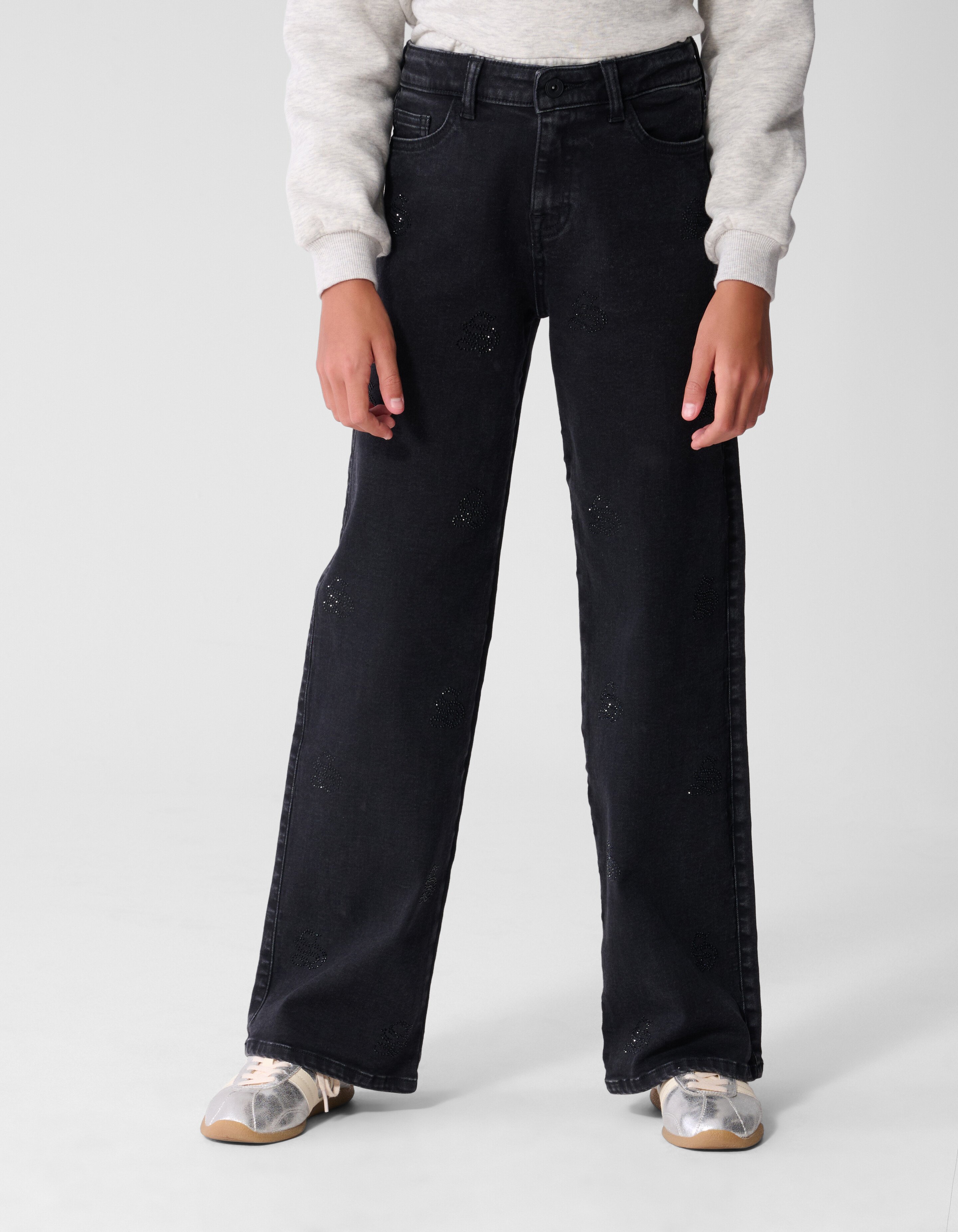 Shiny Wide Leg Fit Jeans Zwart SHOEBY GIRLS