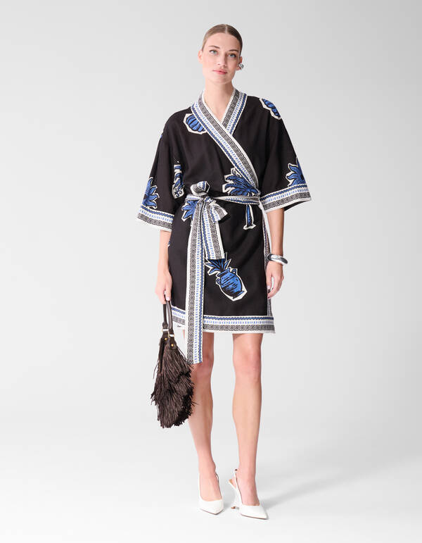 Palm Print Kimono Jurk Bruin SHOEBY WOMEN