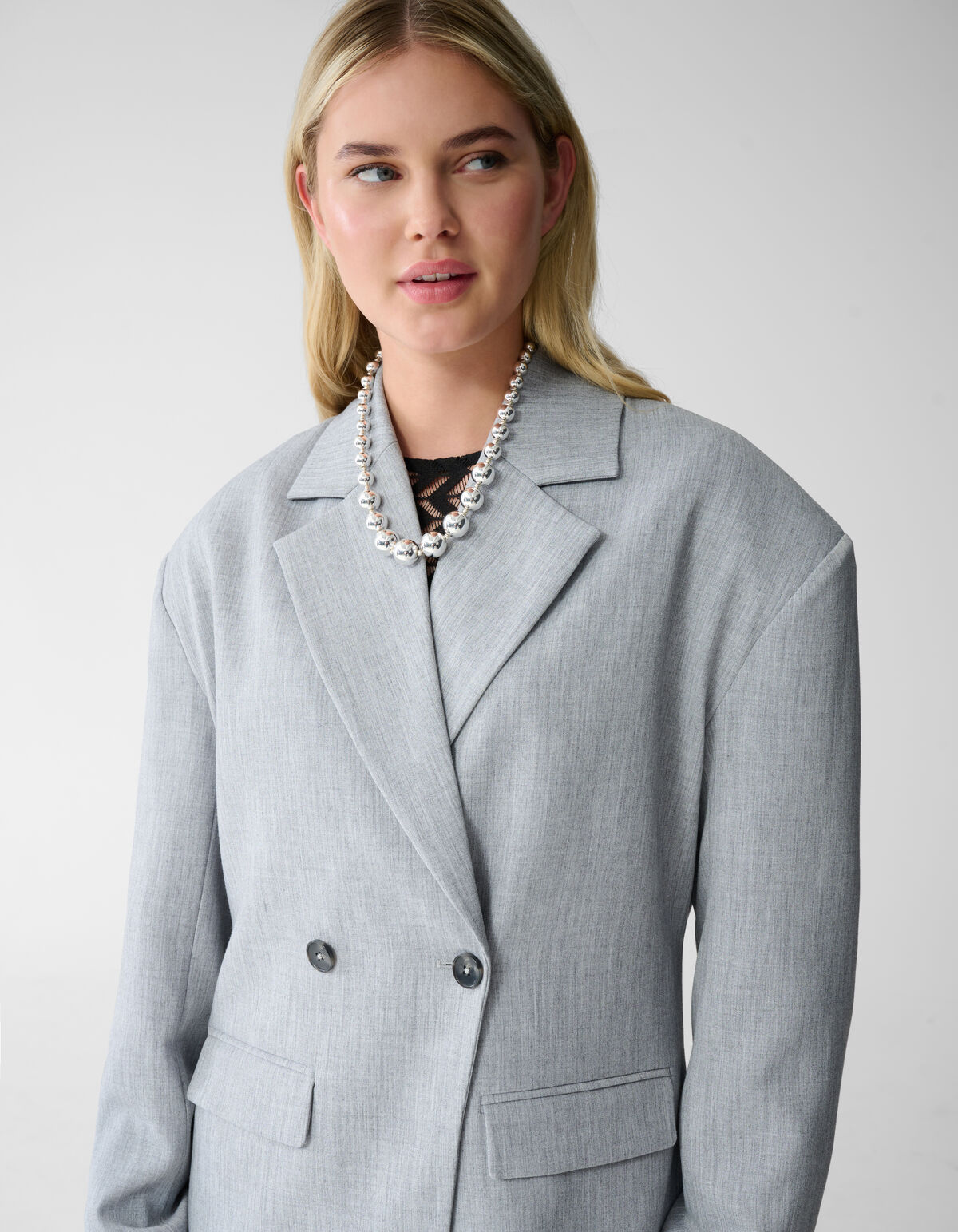 Oversized Shoulder Blazer Lichtgrijs SHOEBY WOMEN