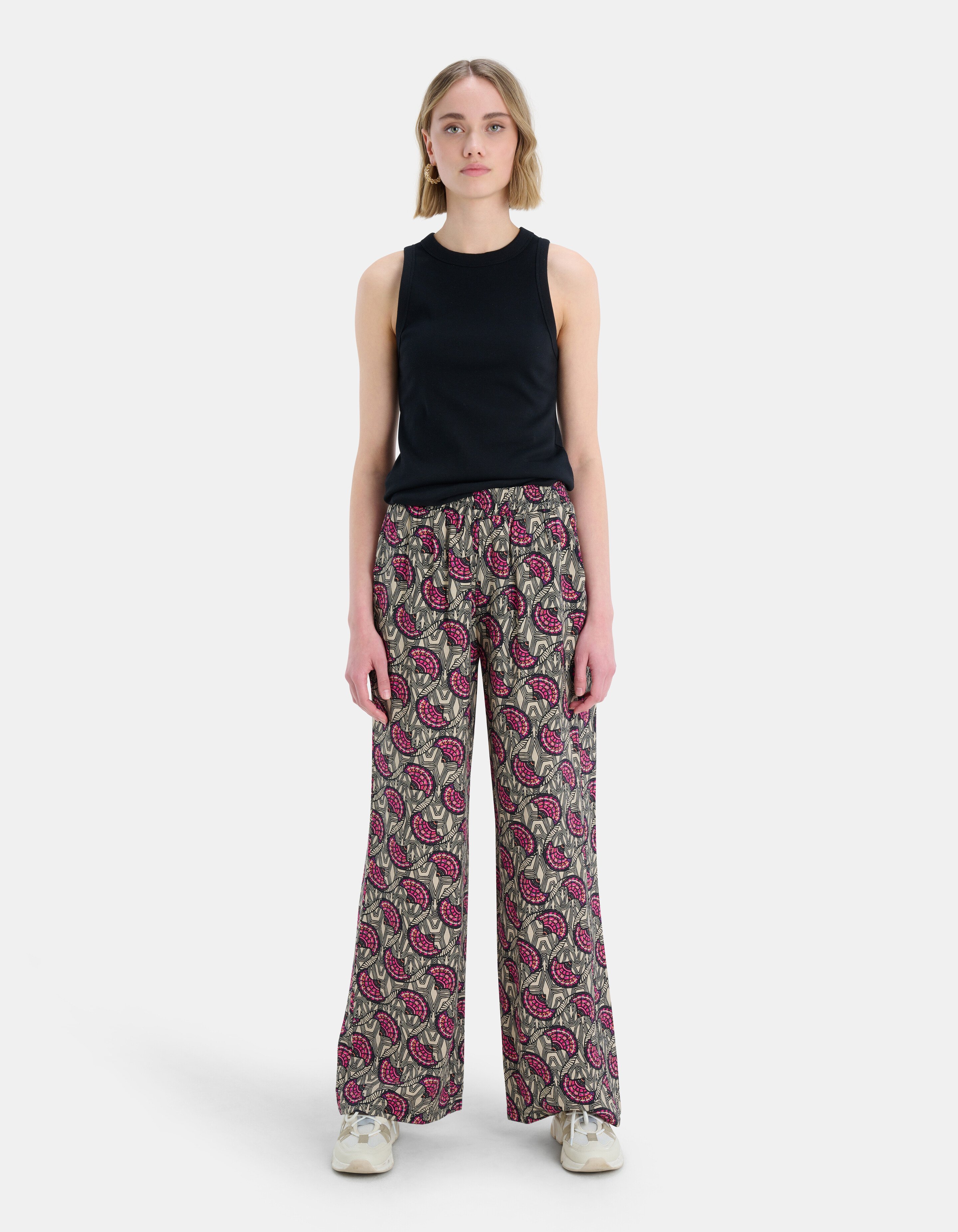 Grafische Print Wide Leg Broek Zwart Eksept