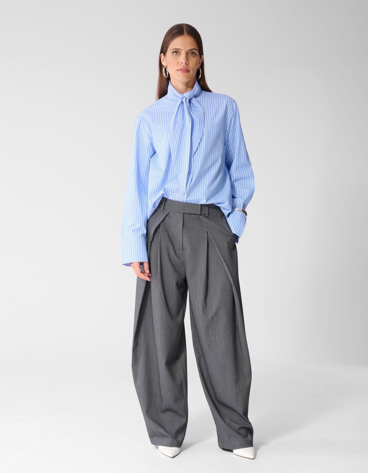 Pleated Flap Wide Leg Broek Grijs SHOEBY WOMEN