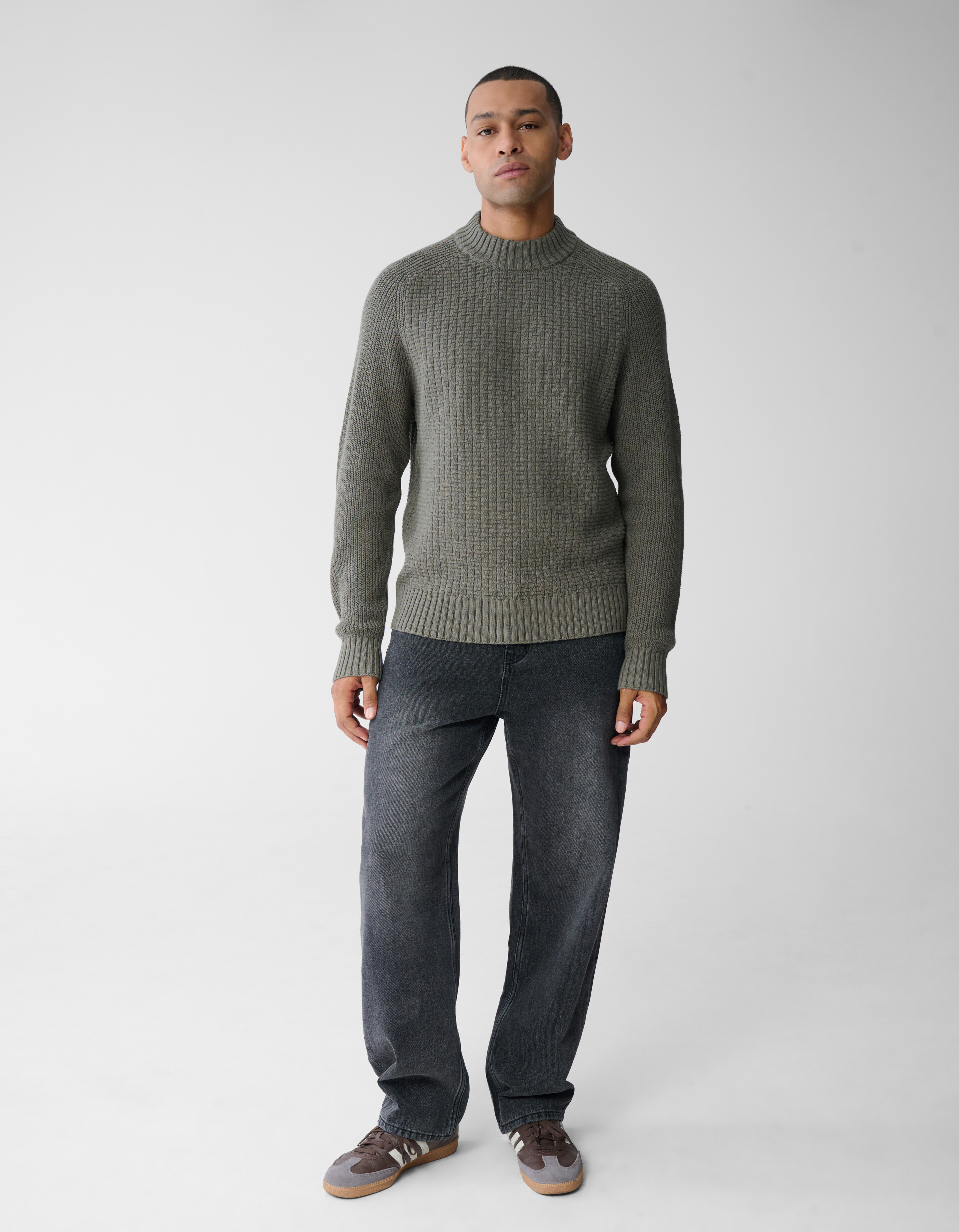Structuur Knit Sweater Donkergroen SHOEBY MEN