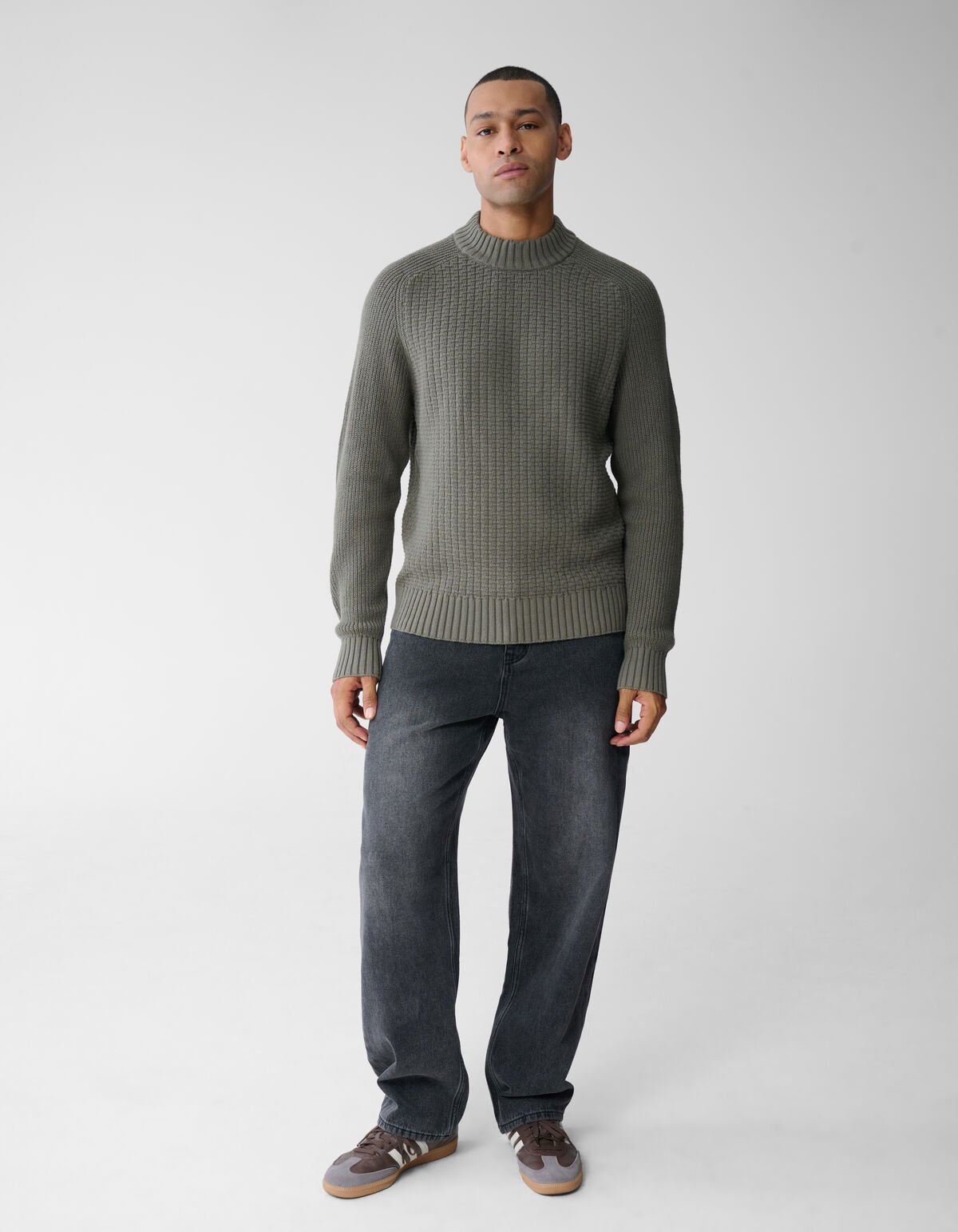 Structuur Knit Sweater Donkergroen SHOEBY MEN