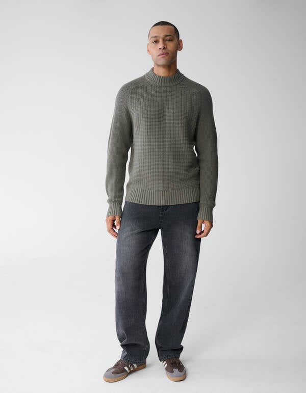 Structuur Knit Sweater Donkergroen SHOEBY MEN