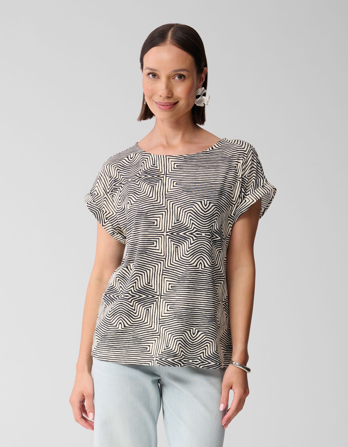 Printed Jersey Rib Top Zwart/Wit SHOEBY WOMEN