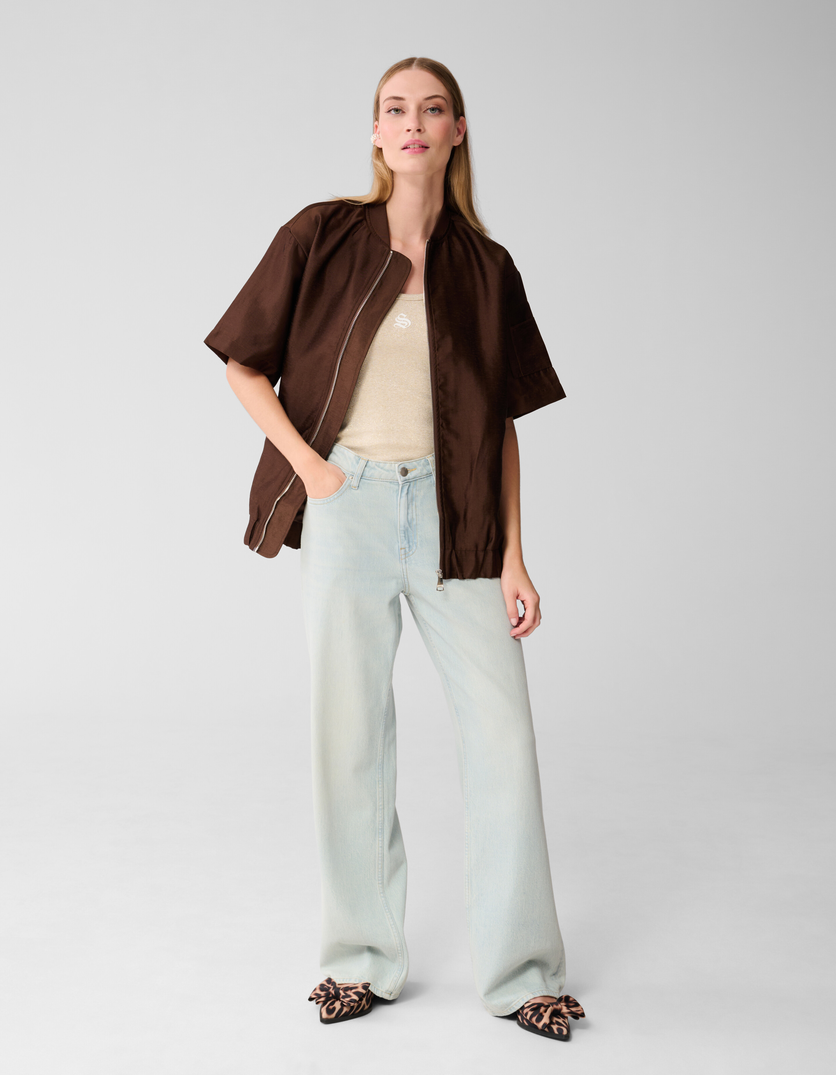 Oversized Short Sleeve Bomber Donkerbruin SHOEBY WOMEN