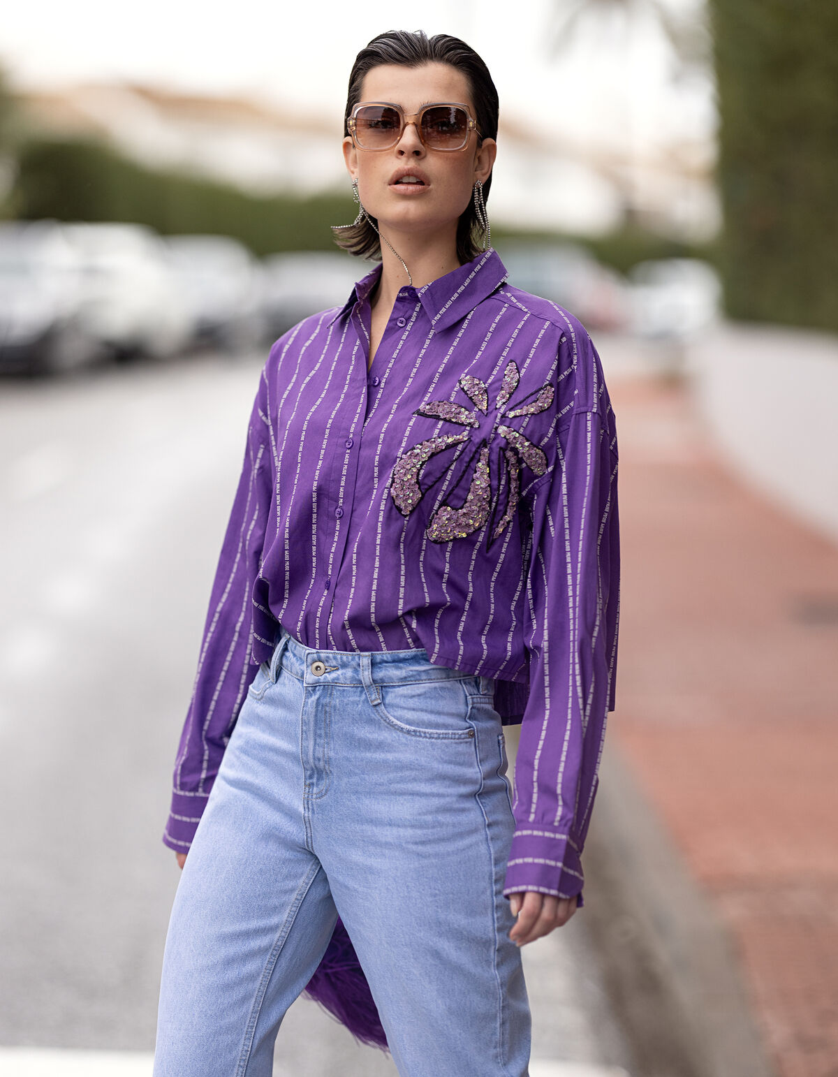 Pinstripe Blouse Paars SHOEBY WOMEN